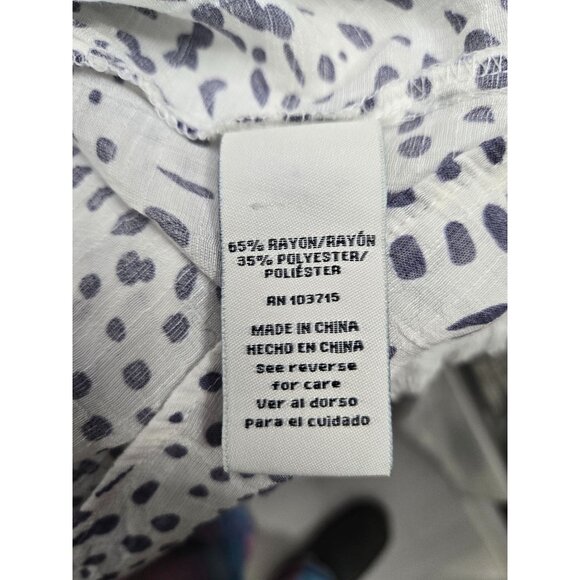 White/Navy Patten Flowy Blouse 2X with wide ruffle sleeves, unique, lightwgt - Picture 5 of 7
